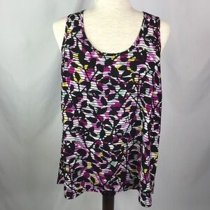 HALOGEN Sleeveless Top Size M Tank Floral Leaf Black Purple Abstract Pri…